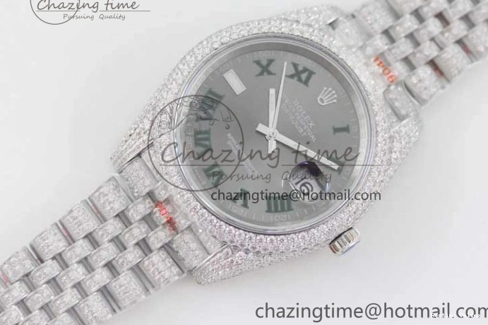 0224 Refined Datejust 41 SS Full Diamonds TWF 1:1 Best Edition Gray Roman Markers Dial on Jubilee Bracelet A 2389